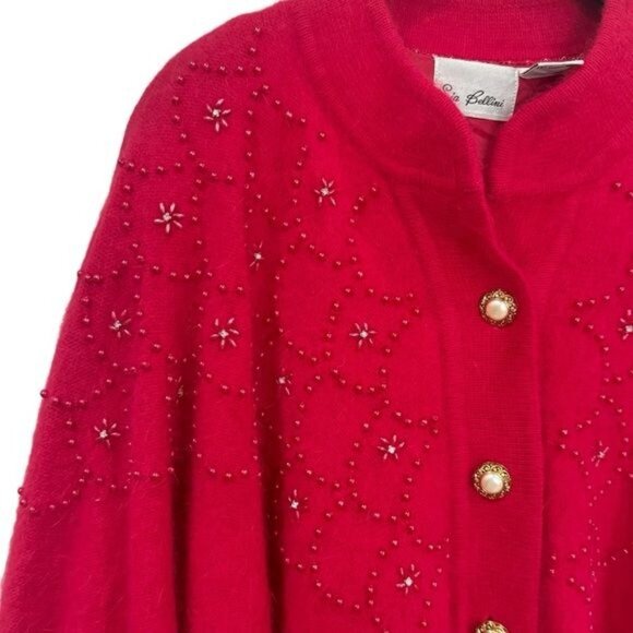 Vintage Sia Bellini Pink Floral Beaded Rabbit Hair Wool Blend Cardigan Luxury M - Picture 4 of 11